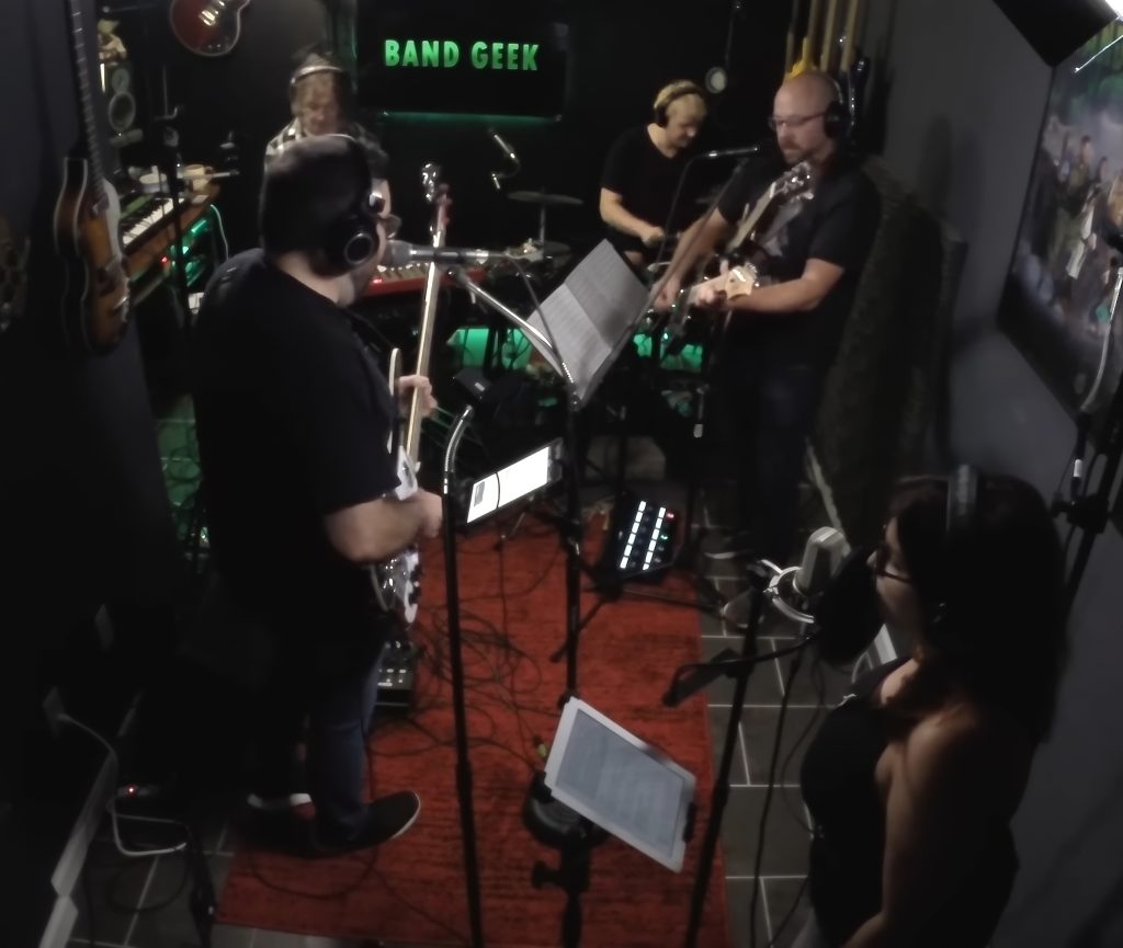 The Band Geeks recording a cover of Close To The Edge. L to R: Me, Christopher Clark, Andy Ascolese, Andy Graziano, Ann Marie Nacchio. 2018