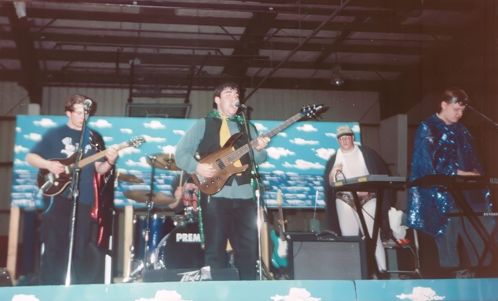 Speed Of Sound performing in Staten Island, NY. L to R: Andy Graziano, Me, Jarrett Pressman, Andy Ascolese. (Make note of the capes. That's how you know it's prog!) Circa 1997